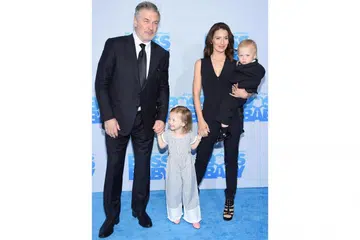 SAYANG KELUARGA: (Dari kiri) Alec Baldwin, anaknya Carmen Gabriela Baldwin, isterinya Hilaria Baldwin dan seorang lagi anaknya Leonardo Angel Charles Baldwin menghadiri tayangan perdana filem The Boss Baby baru-baru ini. - Foto AFP