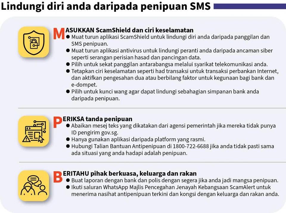 Anda dinasihatkan untuk terus berhati-hati. SMS kiriman dari agensi pemerintah kini mempunyai tanda ‘gov.sg’