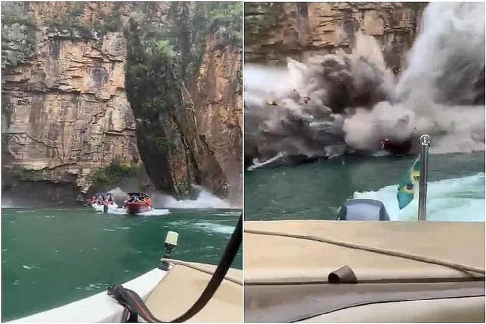 KEJADIAN NGERI: Malang tidak berbau dengan cenuram runtuh di Tasik Furnas di Minas Gerais, Brazil, mengorbankan tujuh nyawa. - Foto TANGKAP LAYAR TWITTER V4GN3R