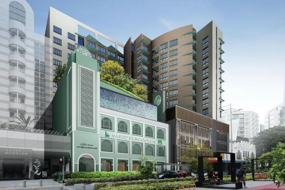 ANTARA WAKAF TERTUA NEGARA: Masjid Bencoolen merupakan salah satu aset Wakaf Bencoolen, selain pangsapuri apartmen servis, Somerset Bencoolen (kanan). - Foto WAREES INVESTMENTS 
