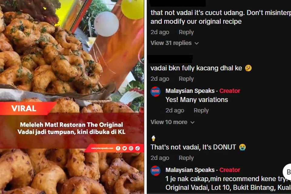 TERIMA KRITIKAN: Beberapa pengguna di TikTok mendakwa vadai yang dijual di kedai The Original Vadai bukan vadai asli.