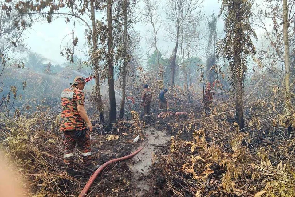 Kebakaran, tanah gambut, Bayu Damai, Kota Tinggi, Johor, ruang udara Singapura