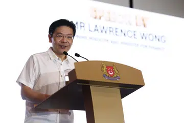 Perdana Menteri, Encik Lawrence Wong, berucap dalam majlis ulang tahun ke-60 Jawatankuasa Pengurusan Kelab Masyarakat (CCMC) di One Punggol pada 4 November.