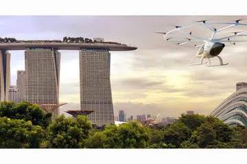 PENGANGKUTAN CANGGIH MASA DEPAN: Syarikat Jerman, Volocopter, dijangka menjalankan ujian penerbangan bagi teksi udara elektrik di sini sejajar langkah pemerintah memperkenalkan kemudahan pengangkutan berautonomi. - Foto VOLOCOPTER
