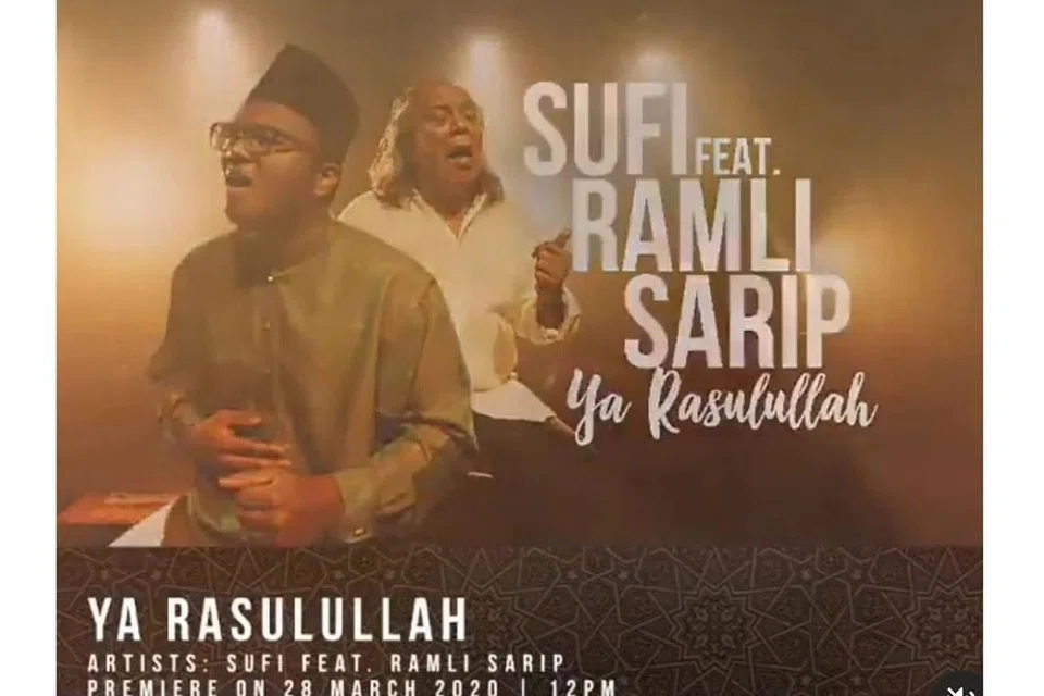 SENTUHAN YANG LAMA DAN BARU: Gabungan lagu kerohanian yang menampilkan duet antara Datuk Ramli Sarip dengan penyanyi irama kerohanian, Sufi Jamal berjudul Ya Rasulullah dilancarkan pada 28 Mac lalu di YouTube Ia terbitan dan ciptaan Jaybon yang turut menggabungkan tenaga bakat Singapura lain seperti pemain gitar Addy Craddle (penggubah bersama) dan senikata ditulis oleh Pak Din dan Apek Shahferi. - Foto INTEAM DIGITAL 