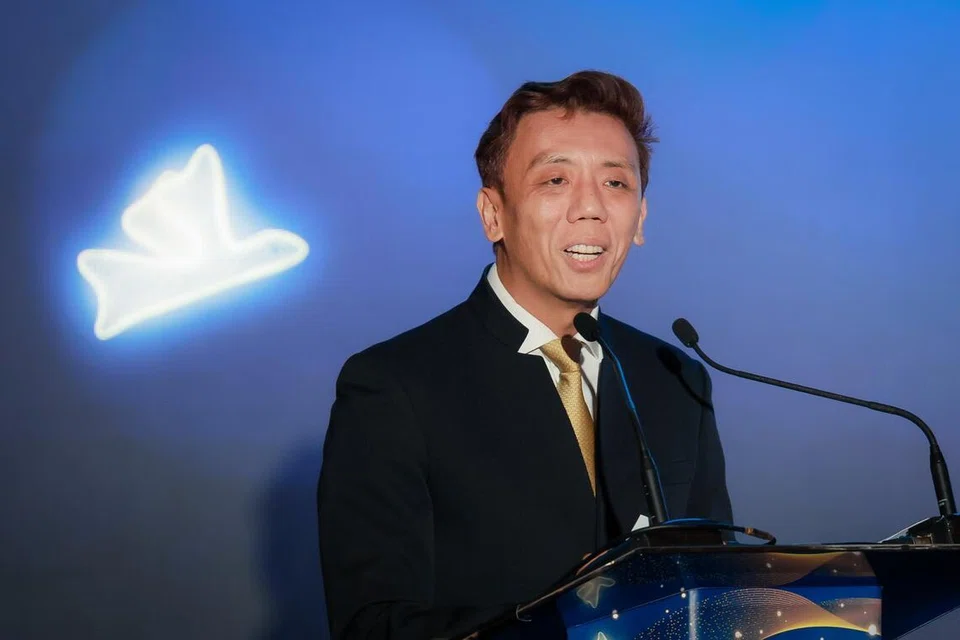 Pemangku Menteri Pengangkutan merangkap Menteri Negara Kanan (Kewangan), Encik Jeffrey Siow, berucap di majlis Anugerah Syarikat Penerbangan Changi yang diadakan di Hotel Shangri-La pada 29 April.