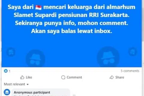 Cik Shahida memuat naik hantaran di kumpulan Facebook khas untuk pesara RRI Surakarta bagi mencari kenalan arwah pak ciknya.