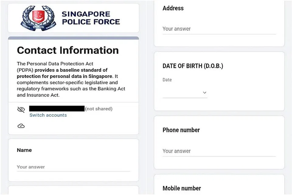 PENIPUAN: Polis kelmarin berkata mereka tidak meminta orang ramai untuk memberikan maklumat mengenai penipuan atau membuat laporan melalui borang Google. - Foto SPF