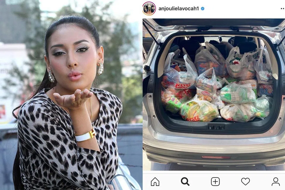 MEMAHAMI KEPERITAN HIDUP IBU TUNGGAL: Zarina Anjoulie, pelakon yang pernah dikenali menerusi siri drama Anak Pontianak, dikagumi ribuan peminat baru kerana sikapnya rajin membantu golongan susah terutama ibu tunggal. Gambar sisipan menunjukkan sebahagian barang yang dibeli Zarina yang sudah siap menanti penerima. Foto-foto THE STAR, IG ZARINA ANJOULIE