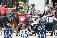 BERHARAP CAPAI YANG TERBAIK JIKA MARA KE FINAL: Bertanding dalam paralimpik kedua, Nur Syahidah (dua dari kiri) mencatat skor 682 mata untuk melangkah ke final atau pusingan 'Elimination' pada 30 Ogos ini. - FOTO AFP