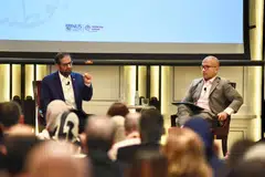 Pengerusi Hedayah, Dr Ali Rashid Al Nuaimi (kiri), berada di Singapura sebagai penceramah undangan sesi kuliah, S R Nathan Distinguished Lecture, anjuran Institut Timur Tengah Universiti Nasional Singapura (NUS) pada 7 November. Bersama beliau ialah moderator sesi, Pengerusi Institut Timur Tengah NUS, Profesor Joseph Liow.