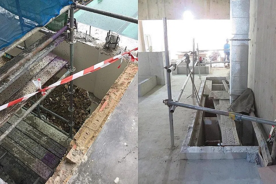 BAHAYAKAN PEKERJA: Ada syarikat yang gagal menutup atau mengepung pembukaan dengan pengadang, yang boleh mendatangkan risiko pekerja terjatuh daripada tempat tinggi. - Foto FACEBOOK MOM