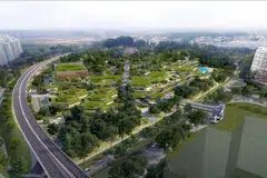 DIPENUHI TUMBUHAN HIJAU: Hab bersepadu yang akan dikelilingi oleh tumbuhan hijau ini dijangka bakal siap dibina pada 2020. Hab bersepadu ini merupakan projek kedua berskala besar selepas Our Tampines Hub (OTH). - Foto HAB SUKAN DAN MASYARAKAT SEMBAWANG 