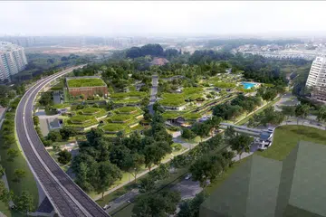 DIPENUHI TUMBUHAN HIJAU: Hab bersepadu yang akan dikelilingi oleh tumbuhan hijau ini dijangka bakal siap dibina pada 2020. Hab bersepadu ini merupakan projek kedua berskala besar selepas Our Tampines Hub (OTH). - Foto HAB SUKAN DAN MASYARAKAT SEMBAWANG 