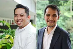 Peguam syarikat, Encik Ahmad Firdaus Daud (kiri), kini merupakan Naib Pengerusi cawangan PAP Punggol North, manakala usahawan Encik Mustaffa Kamal (kanan) dilihat bersama cawangan PAP Tampines Central.