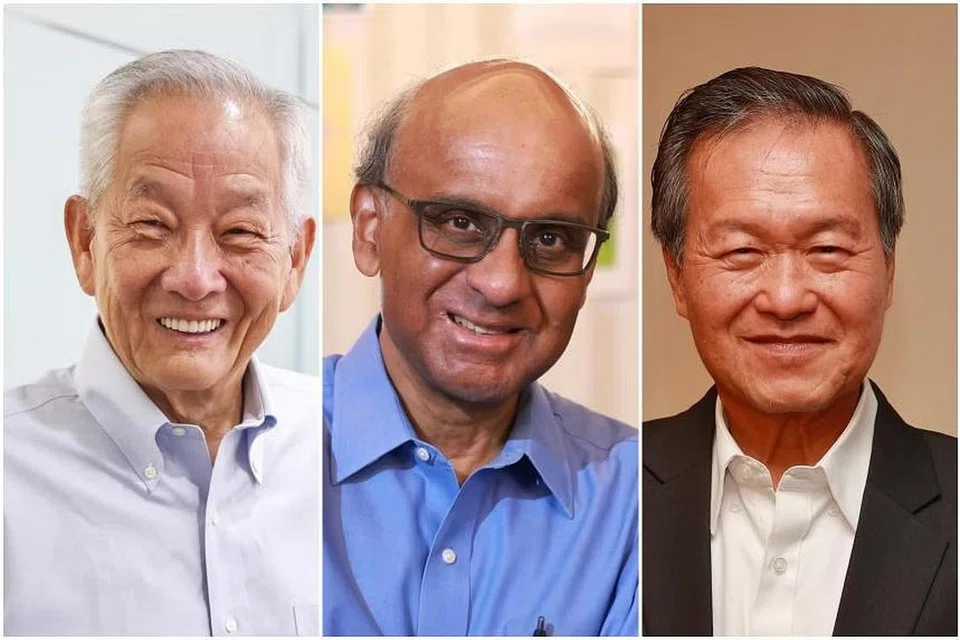 LAYAK BERTANDING: Mantan ketua pegawai pelaburan GIC Encik Ng Kok Song, 75 tahun, mantan Menteri Kanan Encik Tharman Shanmugaratnam, 66 tahun, dan mantan ketua pegawai eksekutif NTUC Income Encik Tan Kin Lian, 75 tahun, telah diberikan Sijil Kelayakan oleh Jawatankuasa Pilihan Raya Presiden (PEC), menurut kenyataan Jabatan Pilihan Raya (ELD) yang dikeluarkan pada Jumaat.