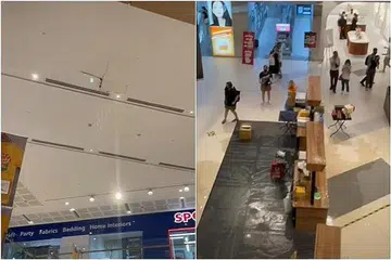 PAIP PECAH: Kebocoran dapat dilihat dari bumbung atrium pusat beli-belah Westgate pada Isnin lalu.