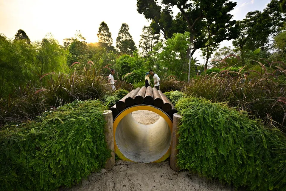 PEMANDANGAN INDAH: Taman terapeutik di Taman Sembawang seluas 2,200 meter persegi  – sebesar empat setengah gelanggang bola keranjang  – menjadikannya taman kedua terbesar di Singapura selepas taman di Taman Tasik Jurong, yang seluas 3,100 meter persegi.