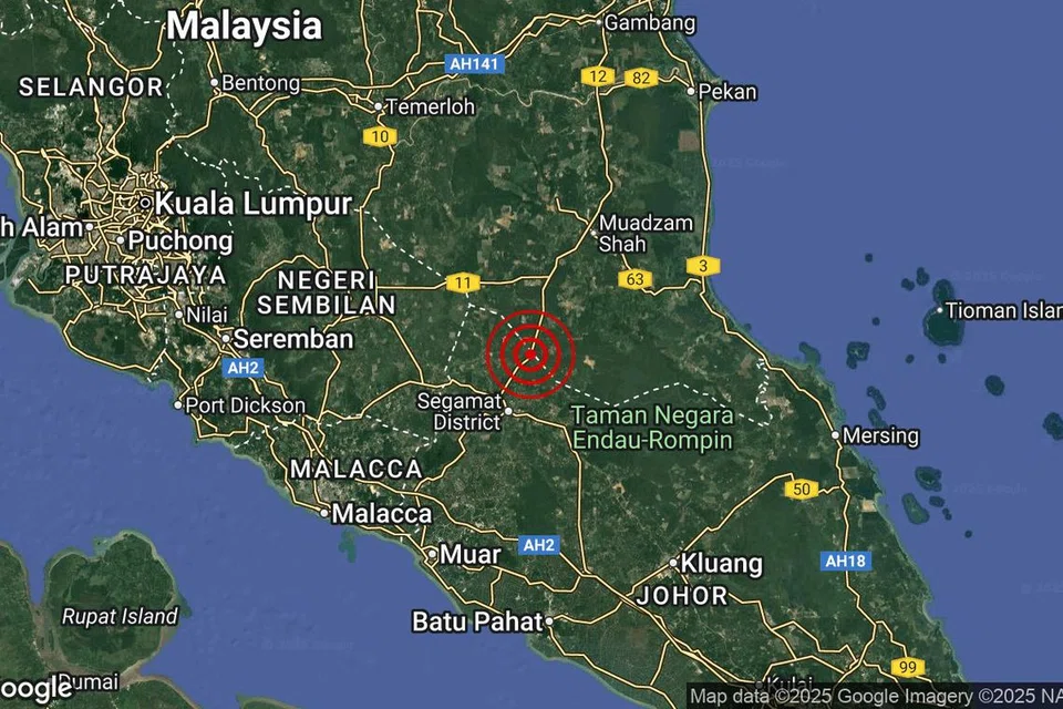 Gempa bumi lemah telah berlaku di Johor pada 4.24 pagi, 29 Ogos 2025.