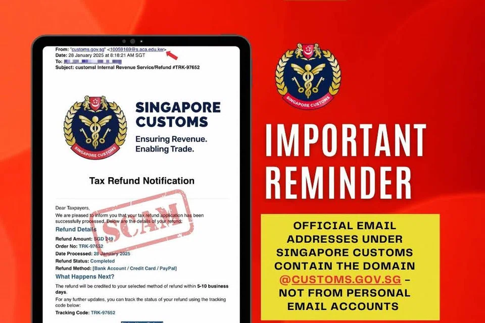 E-mel penipuan itu mengandungi pautan untuk penerima menuntut pulangan cukai serta pilihan kaedah pulangan cukai menerusi pindahan bank atau kad kredit.