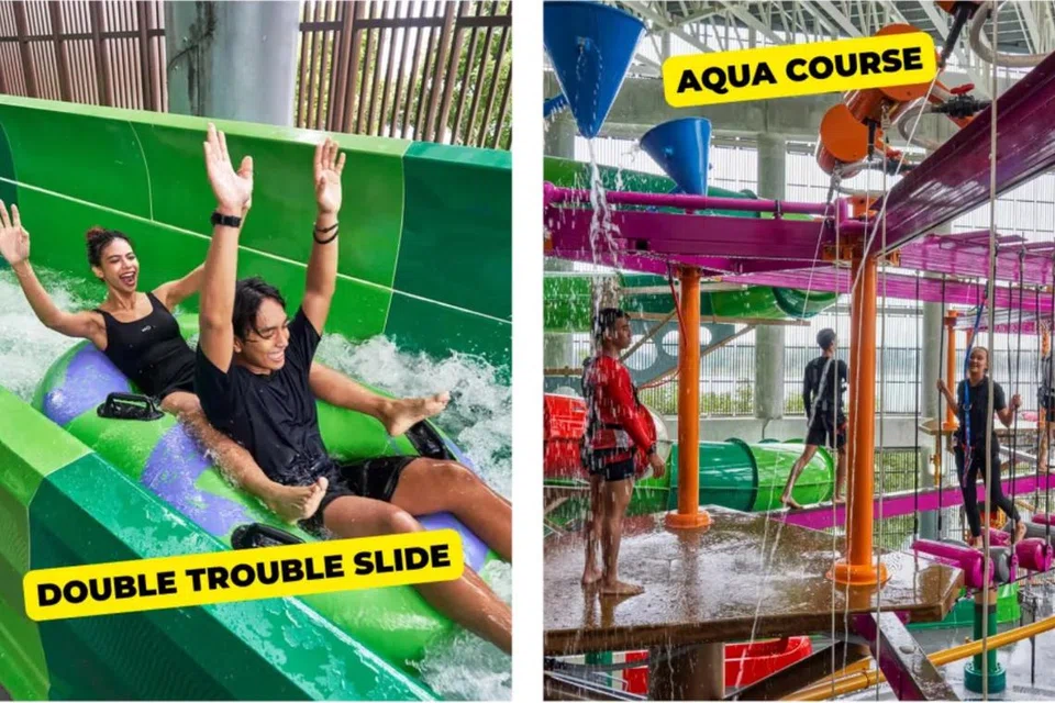 Di Aqua Adventure, kanak-kanak dan ahli keluarga mereka boleh menggelungsur turun sorot-sorot air sepanjang berukuran 114 meter yang dipanggil ‘Double Trouble Aqua Tube’. 