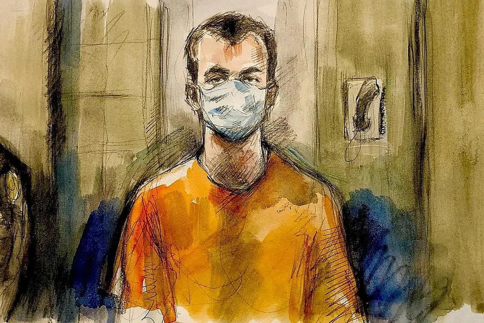 DI MAHKAMAH: Gambar lukisan Nathaniel Veltman semasa muncul sebentar melalui Zoom di mahkamah bagi dakwaan merempuh sebuah keluarga Islam dengan trak pikap. - Foto REUTERS