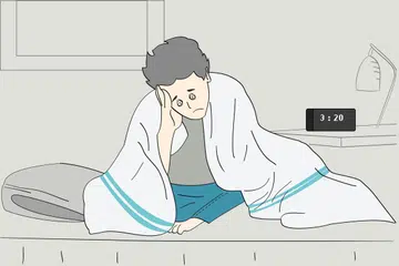 Ilustrasi seorang lelaki yang menghadapi kesukaran untuk tidur.