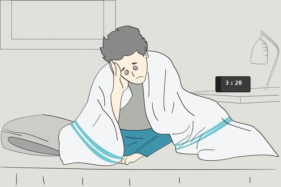 Ilustrasi seorang lelaki yang menghadapi kesukaran untuk tidur.