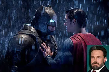 ANTARA FILEM: Ben Affleck (gambar sisipan), dan berlakon sebagai Batman (kiri) bersama Henry Cavill, terlibat sama dalam filem Batman V Superman: Dawn of Justice. - Foto CLAY ENOS DAN AFP