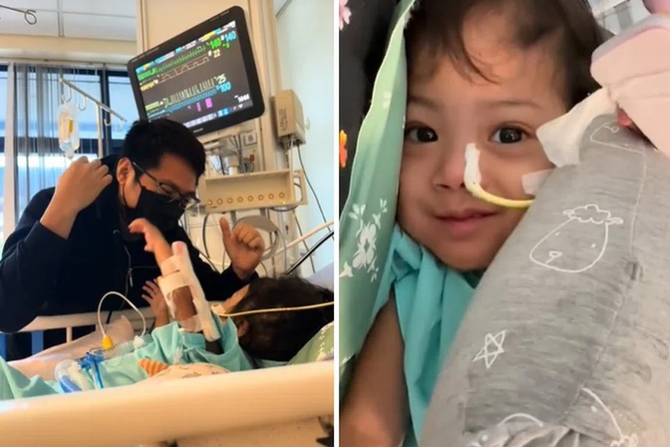 Encik Salihan kelihatan berguran dengan anaknya Nur Eva Eisha di katil wad hospital KKH.