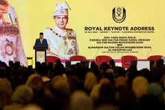 Sultan Perak, Sultan Nazrin Muizzuddin Shah, ketika menyampaikan ucaptama diraja sempena merasmikan Persidangan Pemikiran dan Tamadun Islam Sedunia 2024 (WCIT 2024) di Ipoh, Perak, pada 29 Julai.