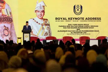 Sultan Perak, Sultan Nazrin Muizzuddin Shah, ketika menyampaikan ucaptama diraja sempena merasmikan Persidangan Pemikiran dan Tamadun Islam Sedunia 2024 (WCIT 2024) di Ipoh, Perak, pada 29 Julai.
