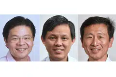 PERANAN BARU: Rombakan yang diumumkan PM Lee memperlihatkan pertukaran tugas menteri di beberapa kementerian, umumnya melibatkan pemimpin generasi keempat (4G) termasuk (dari paling kiri) Encik Wong, Encik Chan dan Encik Ong supaya mereka cepat meraih pengalaman dalam kepimpinan politik negara.