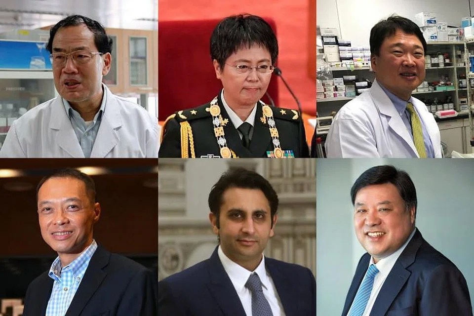 DIIKTIRAF: (Dari kiri barisan atas, ikut putaran jam) Prof Zhang Yongzhen, Mejar-Jeneral Chen Wei, CEO Serum Institute India Adar Poonawalla, pengerusi Celltrion Seo Jung-jin, Prof Ooi Eng Eong dan Dr Ryuichi Morishita.