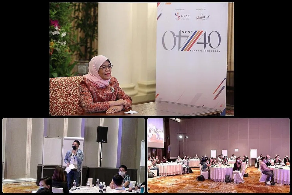 UBAH OPERASI: Presiden Halimah Yacob semalam berucap kepada peserta program '40-Bawah-40' anjuran Majlis Perkhidmatan Masyarakat Kebangsaan (NCSS). - Foto MCI