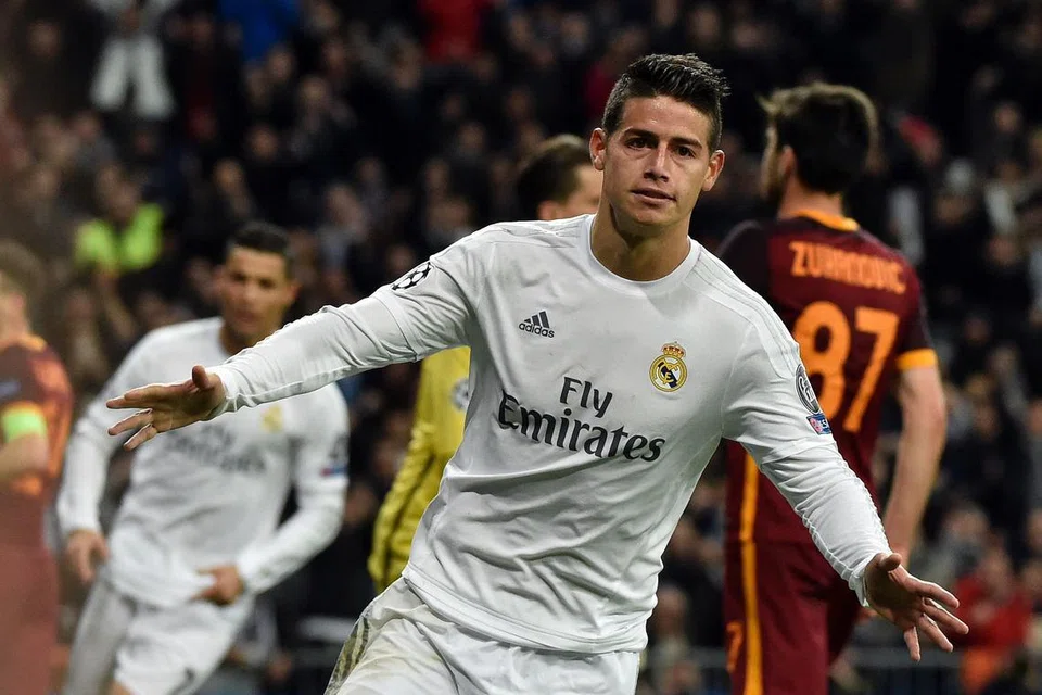 GOL: Pemain Colombia Real Madrid, James Rodriguez, meraikan jaringannya ke atas Roma dalam perlawanan Liga Juara-Juara kelmarin. 