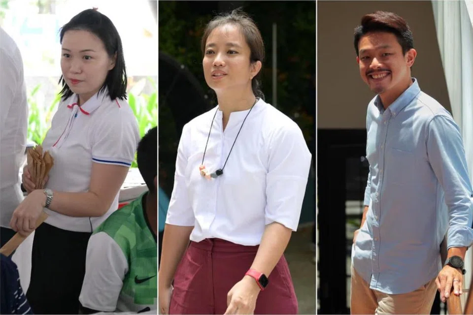 (Dari kiri) Cik Chua Wei-Shan, Cik Valerie Lee Nai Yi, dan Encik David Hoe dijangka bertanding di GRC Chua Chu Kang, East Coast, dan Tampines, jika dicalonkan.