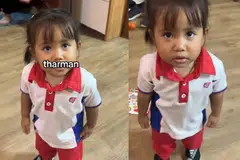 TENTANG CALON PRESIDEN: Safiyya dilihat berulang kali menyebut “Tharman” apabila bapanya, menyebut “Kok Song”.