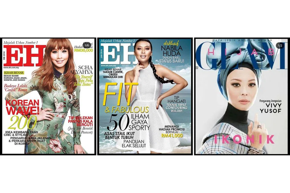 KENANGAN DIABADI: Ramai personaliti popular Malaysia yang pernah ditampilkan sebagai penghias kulit majalah telah memberi penghormatan terakhir kepada majalah-majalah tersebut dalam siaran di Instagram, termasuk (dari kiri) Scha Al Yahya, Nabila Huda dan Vivy Yusof. - Foto-foto INSTAGRAM