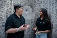 Encik Salimul Fikri Mohammad Salman (kiri) dan Cik Shafrin Farzana Shaik Dawood (kanan) antara ahli jawatankuasa penganjur belia bagi acara sambutan Perbarisan Hari Kebangsaan (NDP) 2024 di Promontory @ Marina Bay. Acara ini adalah menerusi kerjasama Jawatankuasa Eksekutif NDP dan Kongres Kesatuan Sekerja Kebangsaan (NTUC). 