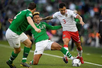 KEKAL REKOD TANPA KALAH: Pemain Gibraltar, Joseph Chipolina diasak pemain Ireland, Callum Robinson pada perlawanan Kumpulan D kelayakan Euro 2020 di Dublin, awal pagi semalam. - Foto Reuters
