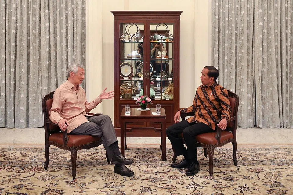 PERBINCANGAN DUA HALA: Encik Lee (kiri) dan Encik Jokowi mengesahkan hubungan erat antara Singapura dan Indonesia. - Foto-Foto FACEBOOK / LEE HSIEN LOONG