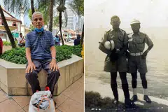 HIDAP DEMENSIA: Haji Mokhtar Jamaludin seorang pesara polis berusia 82 tahun, dikesan menghidap penyakit Alzheimer sejak tahun lalu dan kini menjalani rawatan di sebuah klinik memori di poliklinik berdekatan rumahnya. (Gambar kanan) Haji Mokhtar (kanan) bersama rakan sekerja semasa bertugas dalam pasukan Polis Trafik. - Foto-foto NAZRY MOKHTAR