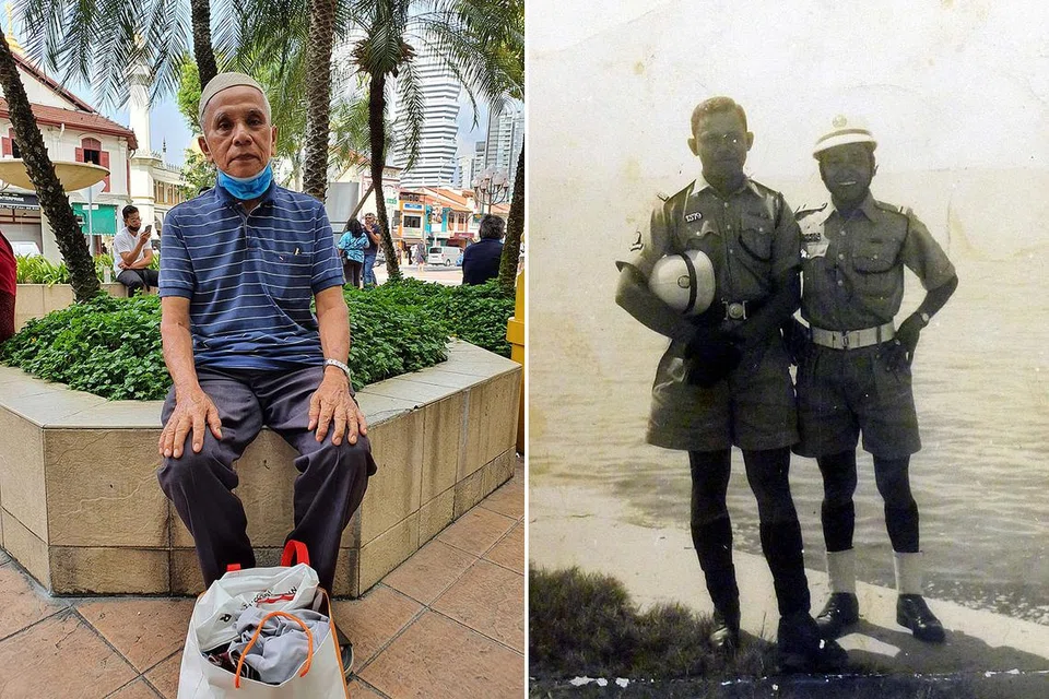 HIDAP DEMENSIA: Haji Mokhtar Jamaludin seorang pesara polis berusia 82 tahun, dikesan menghidap penyakit Alzheimer sejak tahun lalu dan kini menjalani rawatan di sebuah klinik memori di poliklinik berdekatan rumahnya. (Gambar kanan) Haji Mokhtar (kanan) bersama rakan sekerja semasa bertugas dalam pasukan Polis Trafik. - Foto-foto NAZRY MOKHTAR