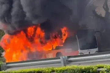 Singapore, fire, kebakaran, SBS Transit, bus, bas, PIE, SCDF, LTA