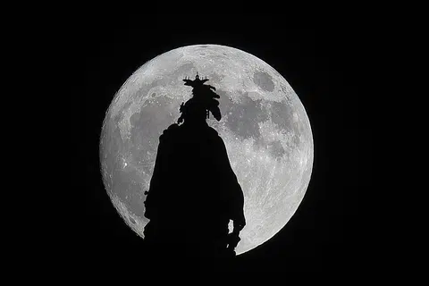 BULAN PALING BESAR: 'Supermoon' yang dilihat di sebalik Statue of Freedom di Capital Dome di Washington, DC, pada malam Ahad lalu. Bulan penuh itu berada di jarak paling dekat dengan bumi sejak 68 tahun lalu malam tadi dengan hanya sekitar 356,500 kilometer antara bulan dengan bumi. - Foto AFP