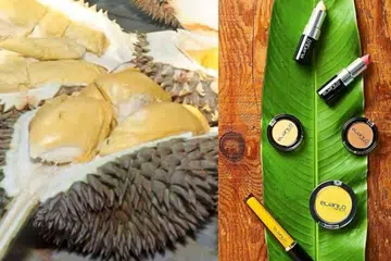 ALAT SOLEK DURIAN: Koleksi Elianto Durian Musang King ini memaparkan pelbagai jenis alat solek yang berwarna kuning, hasil inspirasi daripada isi durian yang turut berwarna kuning.