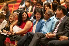 MELINDUNGI WANITA: Encik K. Shanmugam (dua dari kanan), Cik Sun Xueling dan Cik Yeo Wan Ling di persidangan SG Her Empowerment pada Isnin.