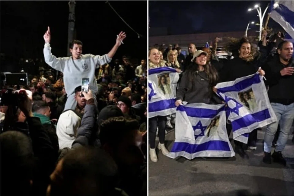 Penduduk meraikan di Ramallah yang terletak di Tebing Barat yang diduduki Israel (kiri) dan di Ramat Gan berhampiran Tel Aviv.