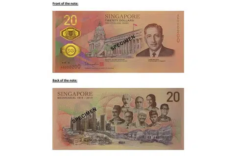 DIKELUARKAN LAGI: Orang ramai boleh memohon untuk mendapatkan wang kertas $20 bagi memperingati 200 tahun Singapura secara dalam talian sehingga 13 Oktober ini. - Foto MAS